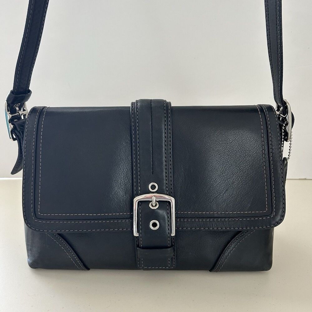 Coach F11196 Vintage Hampton Y2K Soho Flap Black Leather Crossbody Shoulder Bag
